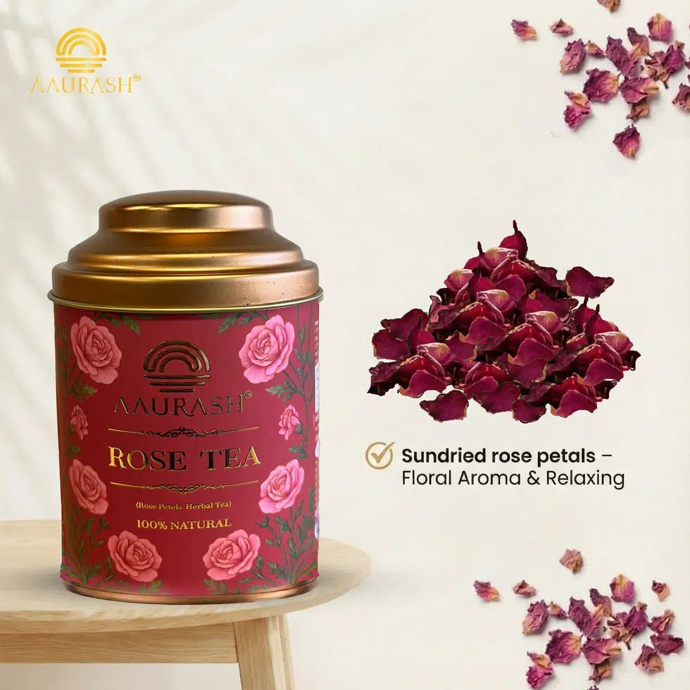 Aaurash Rose Tea & Blue Tea Combo | Natural Flower Tea | Supports Relaxation, Skin Glow & Detox | Caffeine-Free Herbal Tea 34136