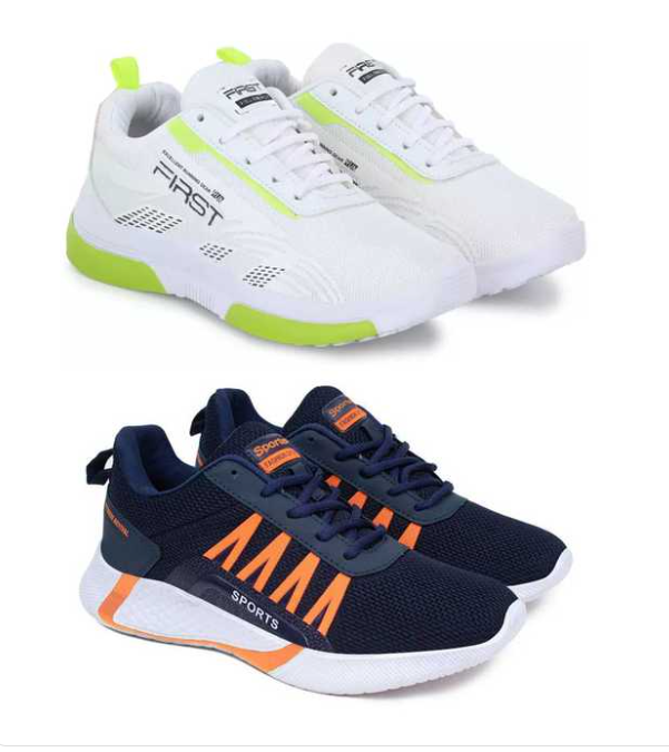 Sports Shoes For Men (White & Blue, 8) (Pack of 2) 18549