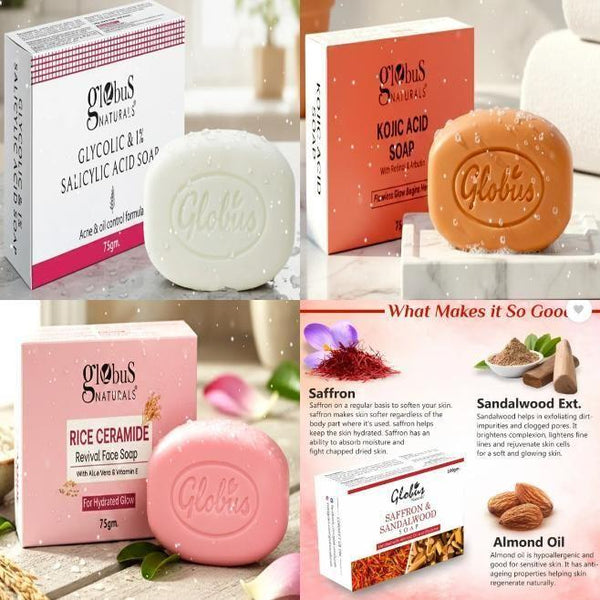 Rice Ceramide, Glycolic Salicylic Acid, Kojic Acid and Saffron-Sandalwood 325gm (Pack of 4) Combo 25560
