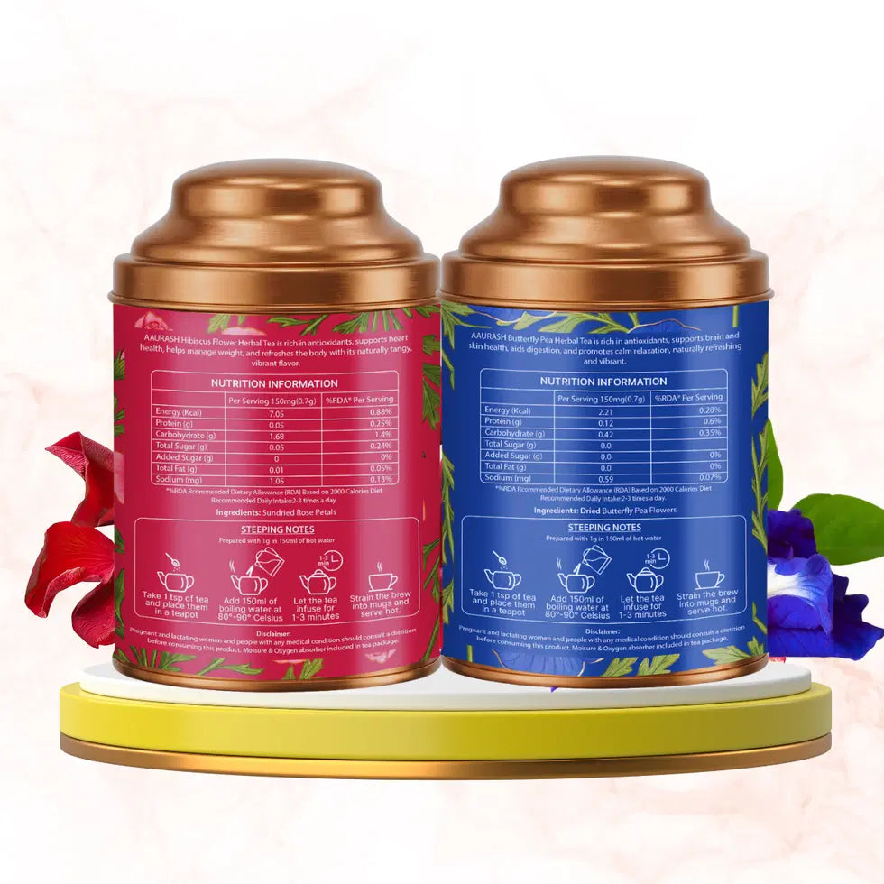 Aaurash Rose Tea & Blue Tea Combo | Natural Flower Tea | Supports Relaxation, Skin Glow & Detox | Caffeine-Free Herbal Tea 34136
