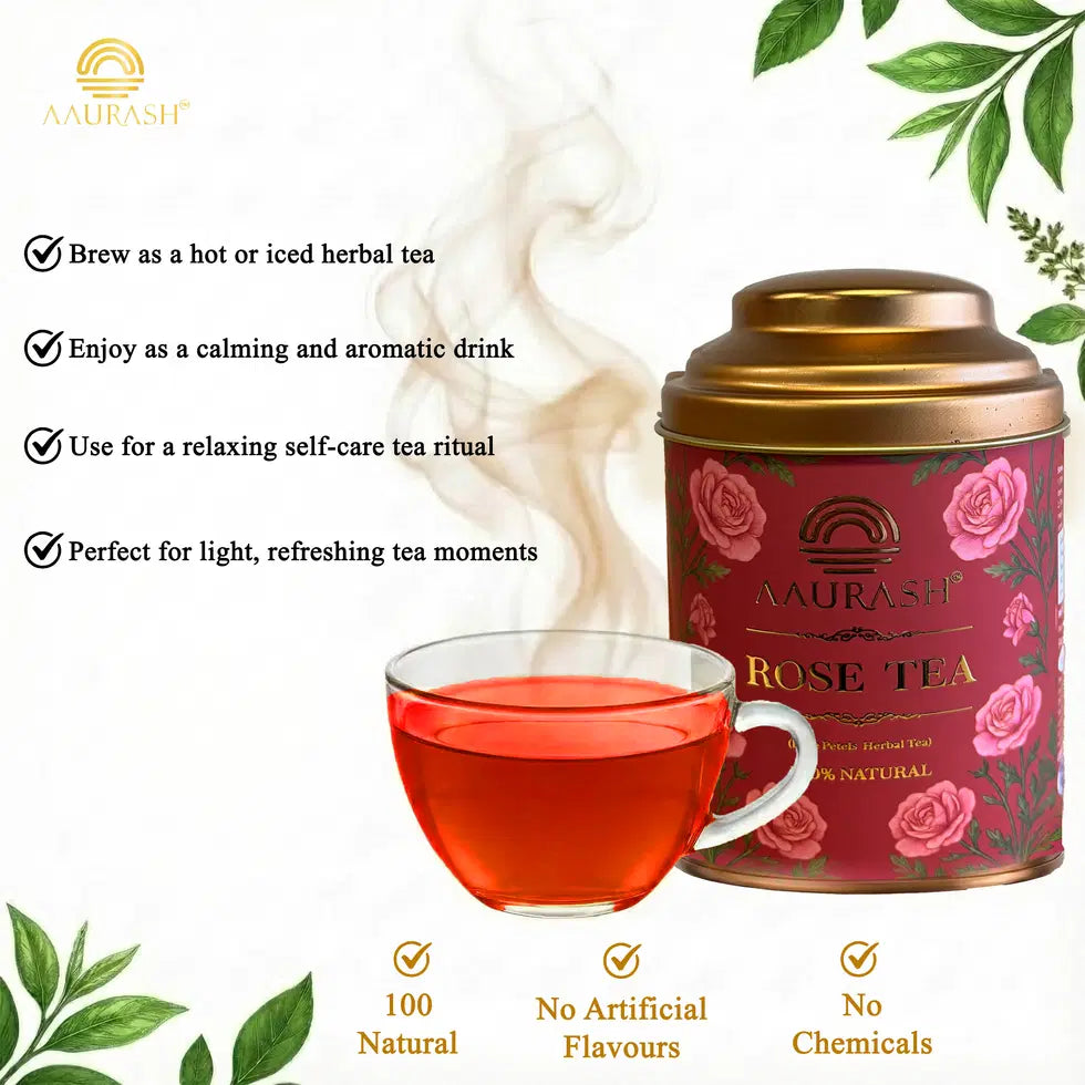 Aaurash Rose Tea | Natural Antioxidants | Caffeine Free | Loose Rose Petals (40gm) 34136