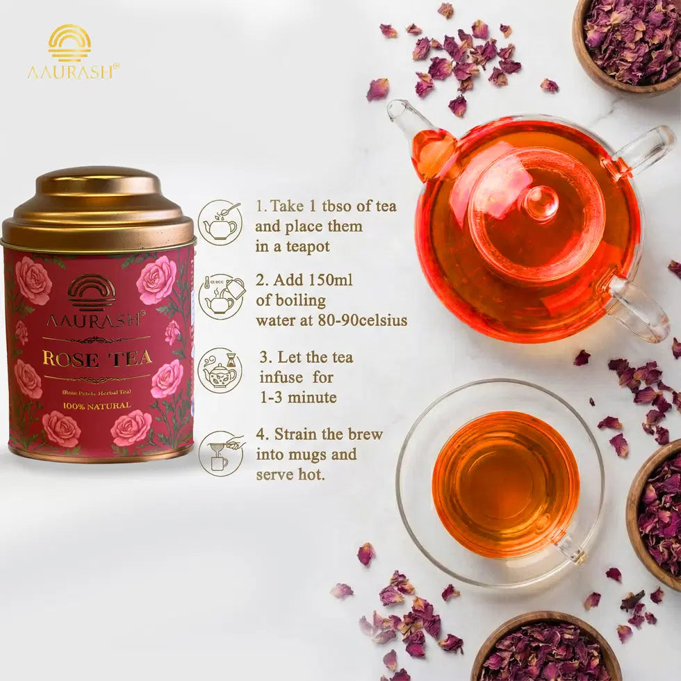 Aaurash Rose Tea | Natural Antioxidants | Caffeine Free | Loose Rose Petals (40gm) 34136