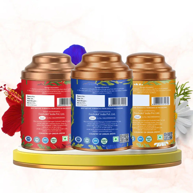 Aaurash Chamomile Tea, Blue Tea & Hibiscus Combo | 100% Natural Flower Tea | Caffeine-Free Herbal Wellness Tea | Supports Relaxation, Skin Health & Detox | Rich in An 34136