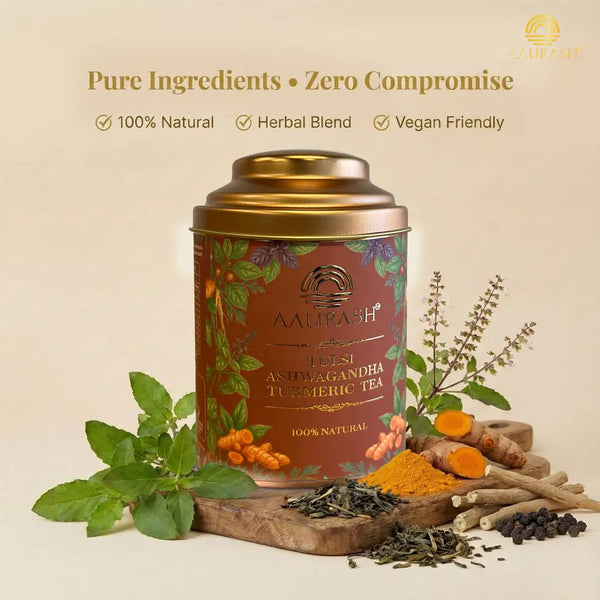 Aaurash Tulsi Ashwagandha Turmeric Tea for Immunity | Naturally Caffeine Free Ashwagandha Herbal Tea (60gm) 34136