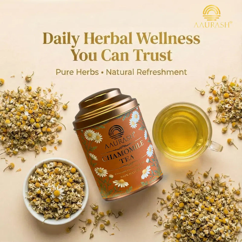 Aaurash Chamomile Tea & Blue Tea Combo | 100% Natural Flower Tea | Caffeine-Free Wellness Tea | Supports Relaxation, Better Sleep & Skin Health | Rich in Antioxidants Herbal Tea 34136