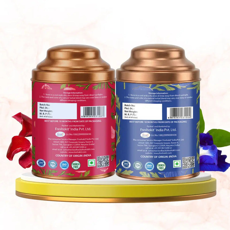 Aaurash Rose Tea & Blue Tea Combo | Natural Flower Tea | Supports Relaxation, Skin Glow & Detox | Caffeine-Free Herbal Tea 34136