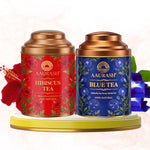 Aaurash Hibiscus Tea & Blue Tea Combo | Natural Flower Tea | Supports Relaxation, Skin Glow & Detox | Caffeine-Free Herbal Tea | Rich in Antioxidants 34136