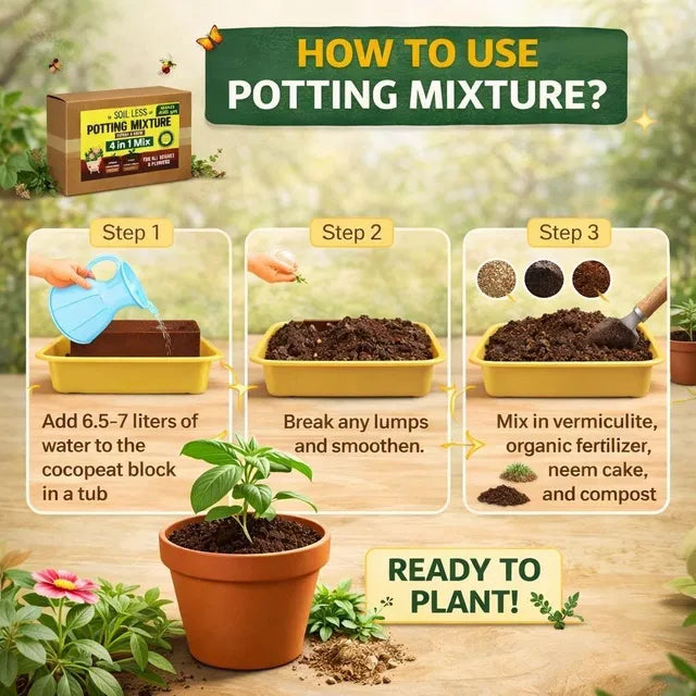 4-in-1 Soil Less Potting Mixture - Cocopeat, Vermiculite, Neem Khad, Organic Plant Food (100gm Each) (4 Packets) 205