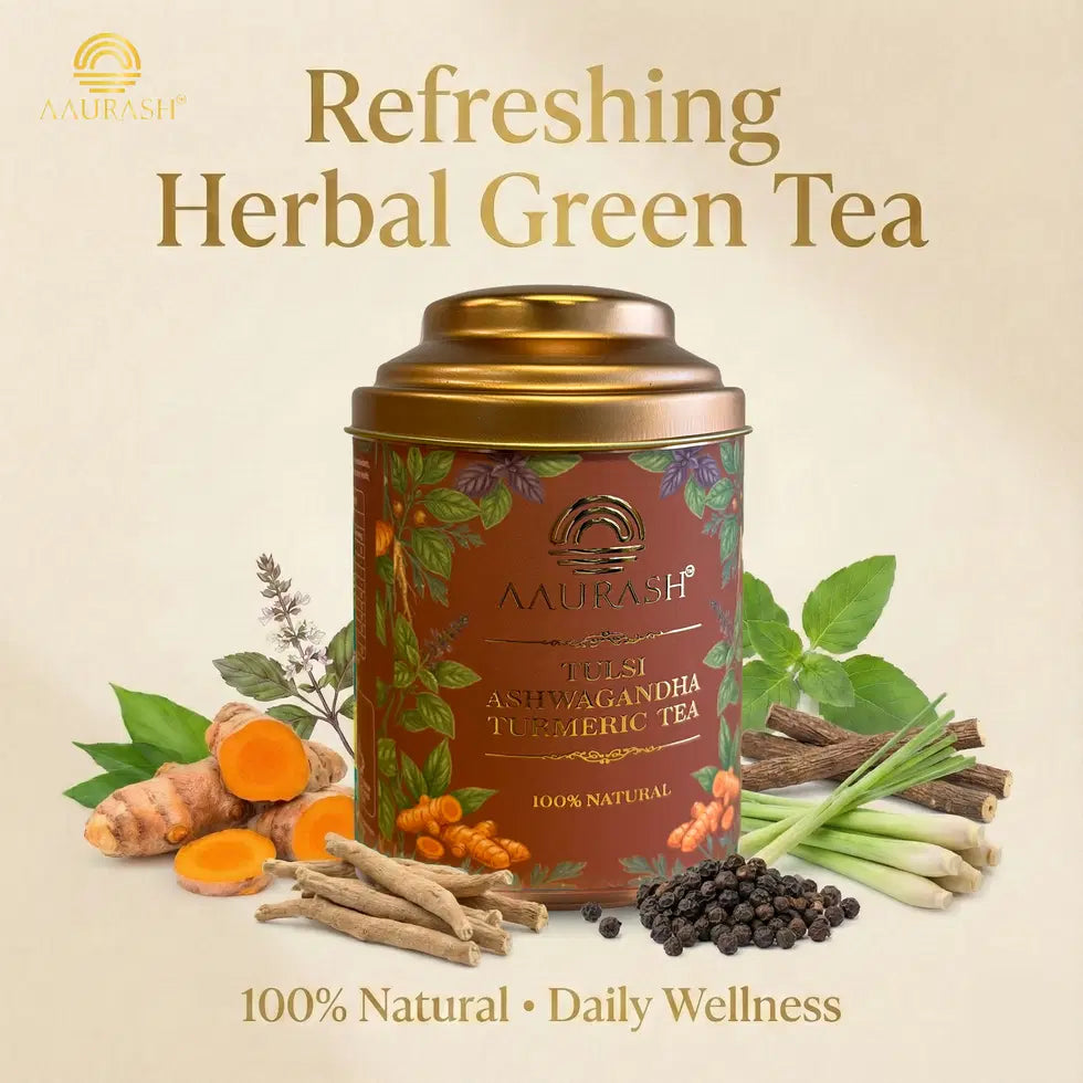 Aaurash Tulsi Ashwagandha Turmeric Tea for Immunity | Naturally Caffeine Free Ashwagandha Herbal Tea (60gm) 34136