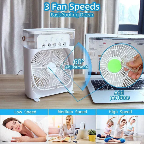 Mini Cooler for Room Cooling Portable Mini Fan Cooler with 7 Colors LED Light, 3 Wind Speeds and 3 Spray Modes for Office, Home, Dorm, Travel (Random Color) 24505