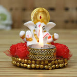 eCraftIndia Lord Ganesha Idol on Decorative Plate with Tea Light Holder 31425