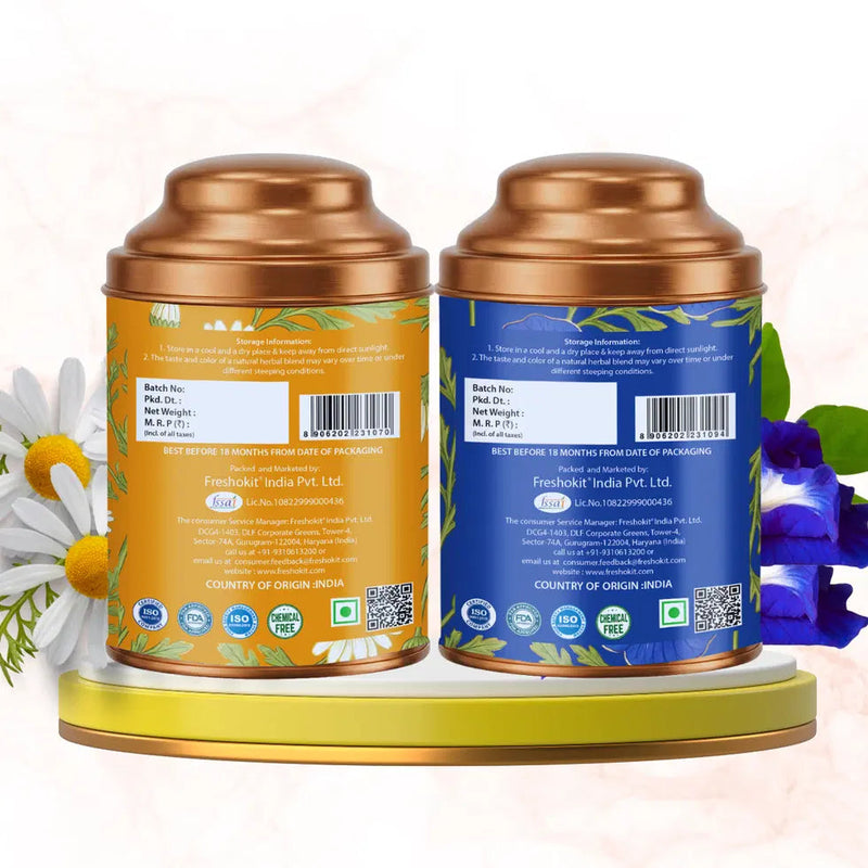 Aaurash Chamomile Tea & Blue Tea Combo | 100% Natural Flower Tea | Caffeine-Free Wellness Tea | Supports Relaxation, Better Sleep & Skin Health | Rich in Antioxidants Herbal Tea 34136