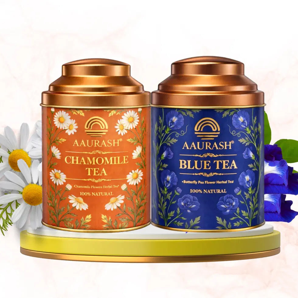 Aaurash Chamomile Tea & Blue Tea Combo | 100% Natural Flower Tea | Caffeine-Free Wellness Tea | Supports Relaxation, Better Sleep & Skin Health | Rich in Antioxidants Herbal Tea 34136