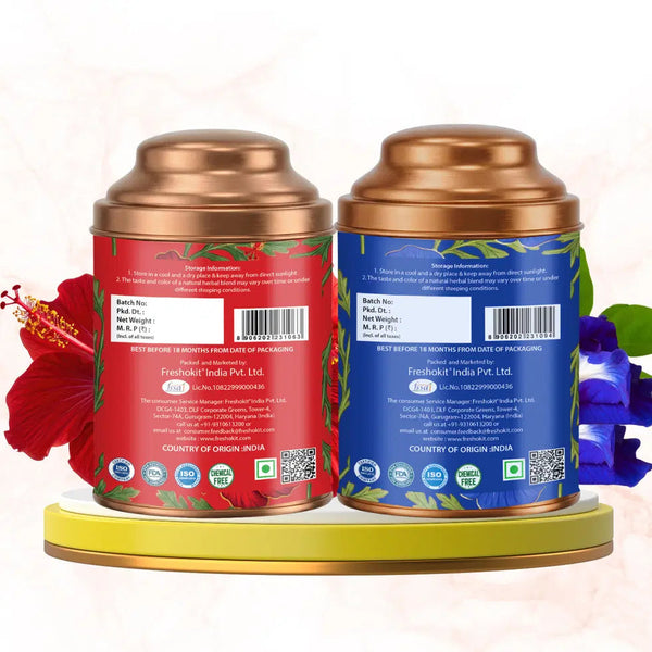 Aaurash Hibiscus Tea & Blue Tea Combo | Natural Flower Tea | Supports Relaxation, Skin Glow & Detox | Caffeine-Free Herbal Tea | Rich in Antioxidants 34136