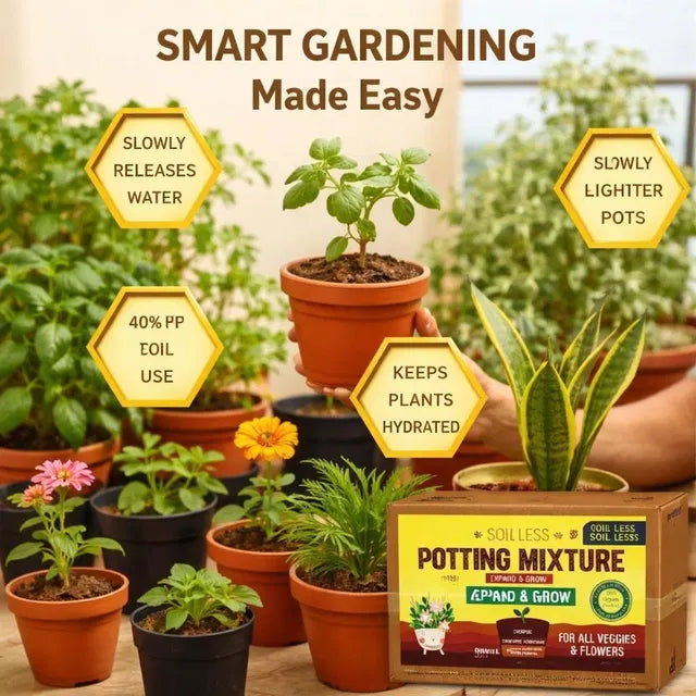 4-in-1 Soil Less Potting Mixture - Cocopeat, Vermiculite, Neem Khad, Organic Plant Food (100gm Each) (4 Packets) 205