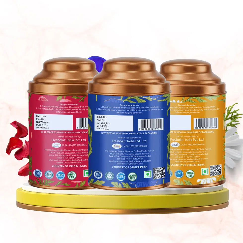Aaurash Chamomile Tea, Blue Tea & Rose Tea Combo | 100% Natural Flower Tea | Caffeine-Free Herbal Tea | Supports Relaxation, Better Sleep & Skin Health | Rich in Antioxidants 34136