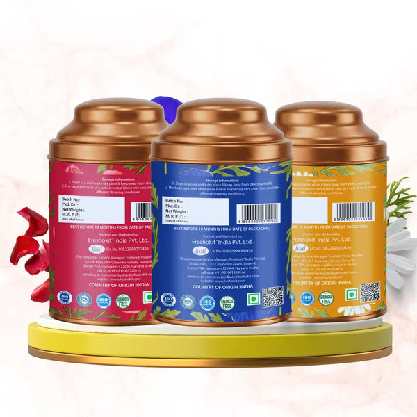 Aaurash Chamomile Tea, Blue Tea & Rose Tea Combo | 100% Natural Flower Tea | Caffeine-Free Herbal Tea | Supports Relaxation, Better Sleep & Skin Health | Rich in Antioxidants 34136