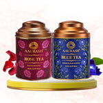 Aaurash Rose Tea & Blue Tea Combo | Natural Flower Tea | Supports Relaxation, Skin Glow & Detox | Caffeine-Free Herbal Tea 34136