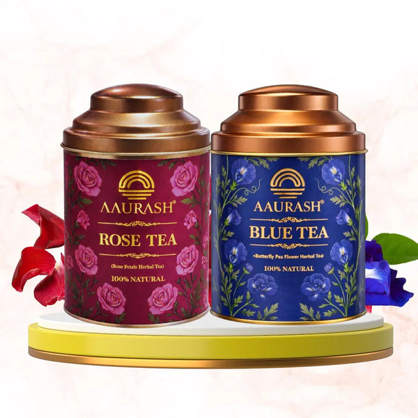 Aaurash Rose Tea & Blue Tea Combo | Natural Flower Tea | Supports Relaxation, Skin Glow & Detox | Caffeine-Free Herbal Tea 34136