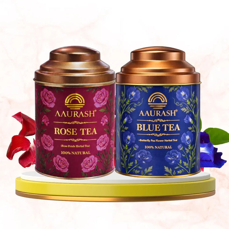 Aaurash Rose Tea & Blue Tea Combo | Natural Flower Tea | Supports Relaxation, Skin Glow & Detox | Caffeine-Free Herbal Tea 34136