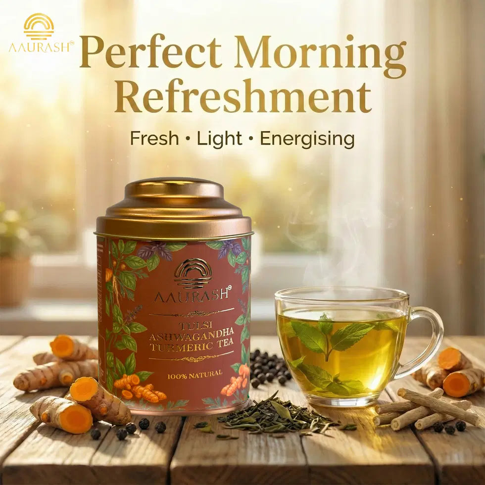 Aaurash Tulsi Ashwagandha Turmeric Tea for Immunity | Naturally Caffeine Free Ashwagandha Herbal Tea (60gm) 34136