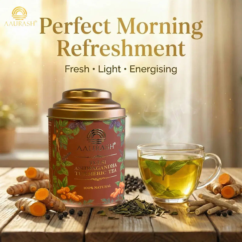 Aaurash Tulsi Ashwagandha Turmeric Tea for Immunity | Naturally Caffeine Free Ashwagandha Herbal Tea (60gm) 34136