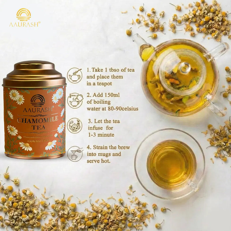 Aaurash Chamomile Tea | Supports Relaxation & Calm Routine | Naturally Caffeine | Sleep & Relaxation Blend (40gm) 34136